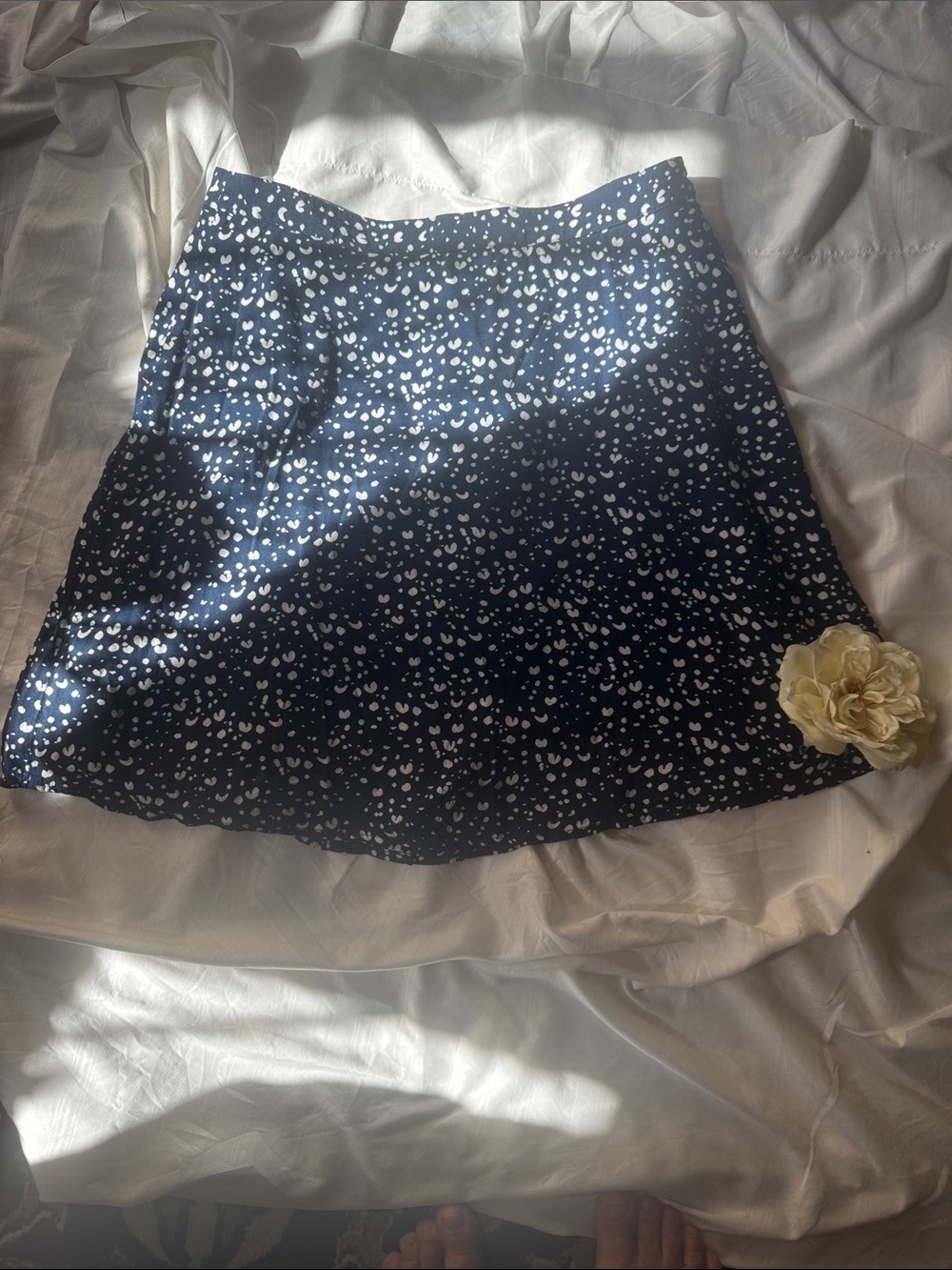 Women's GAP Lined Blue A-Line Skirt w White Speckled Details, 8